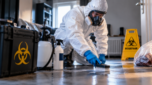 Beseitigung von Biogefahren, professionelle Reinigung und Desinfektion.